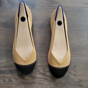 Rothy's Beige and Black Loafers with Blue Accent